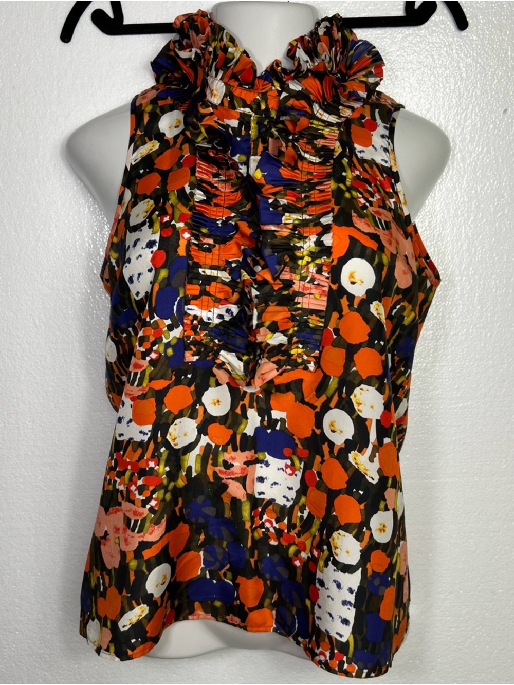 J.Crew Victoria watercolor ruffle silk blouse sleeveless top size 8